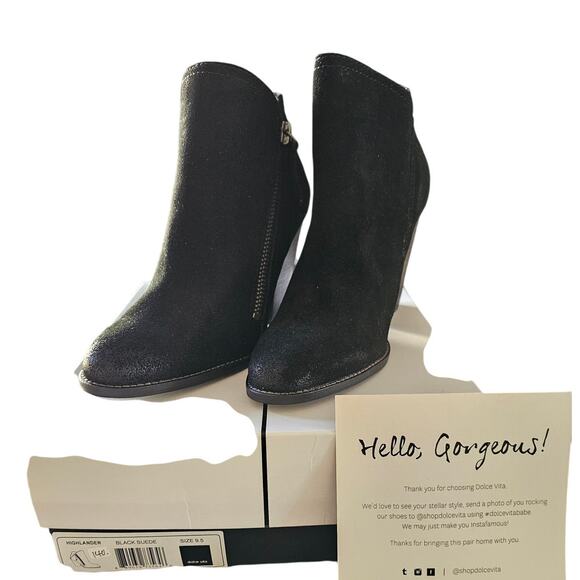 Dolce Vita  Highlander Bootie Black Suede Asymmetrical side zipper 9.5 NIB - Picture 5 of 15